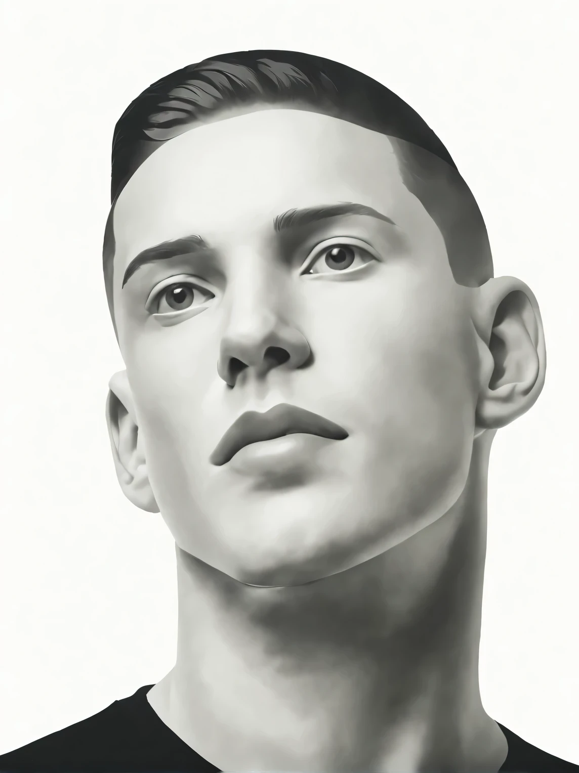 (Black and white photo portrait head close-up)，side，(20-year-old Tom Hardy） ，（Very very clean and smooth skin），（Very, very smooth, smooth, smooth chin and face.：1.37），（Round hairstyle：1.0）