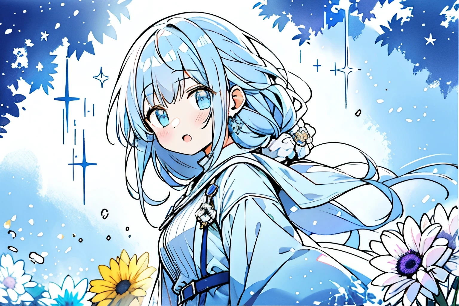 girl、light blue、yellow、purple、colorful、thaw