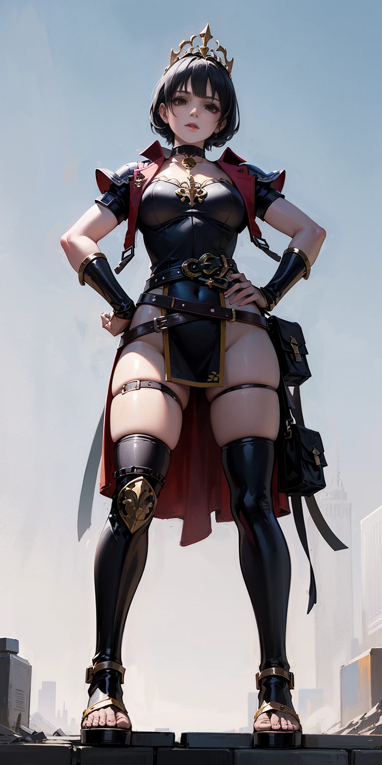 full body, whole body. 1solo (girl). slave fighter, loincloth standing, hands on hips full body, whole body. 1solo (girl). slave fighter, loincloth standing, hands on hips, metal sandals, backpack, choker, big belt, view from below, feet together, bracers, tiara