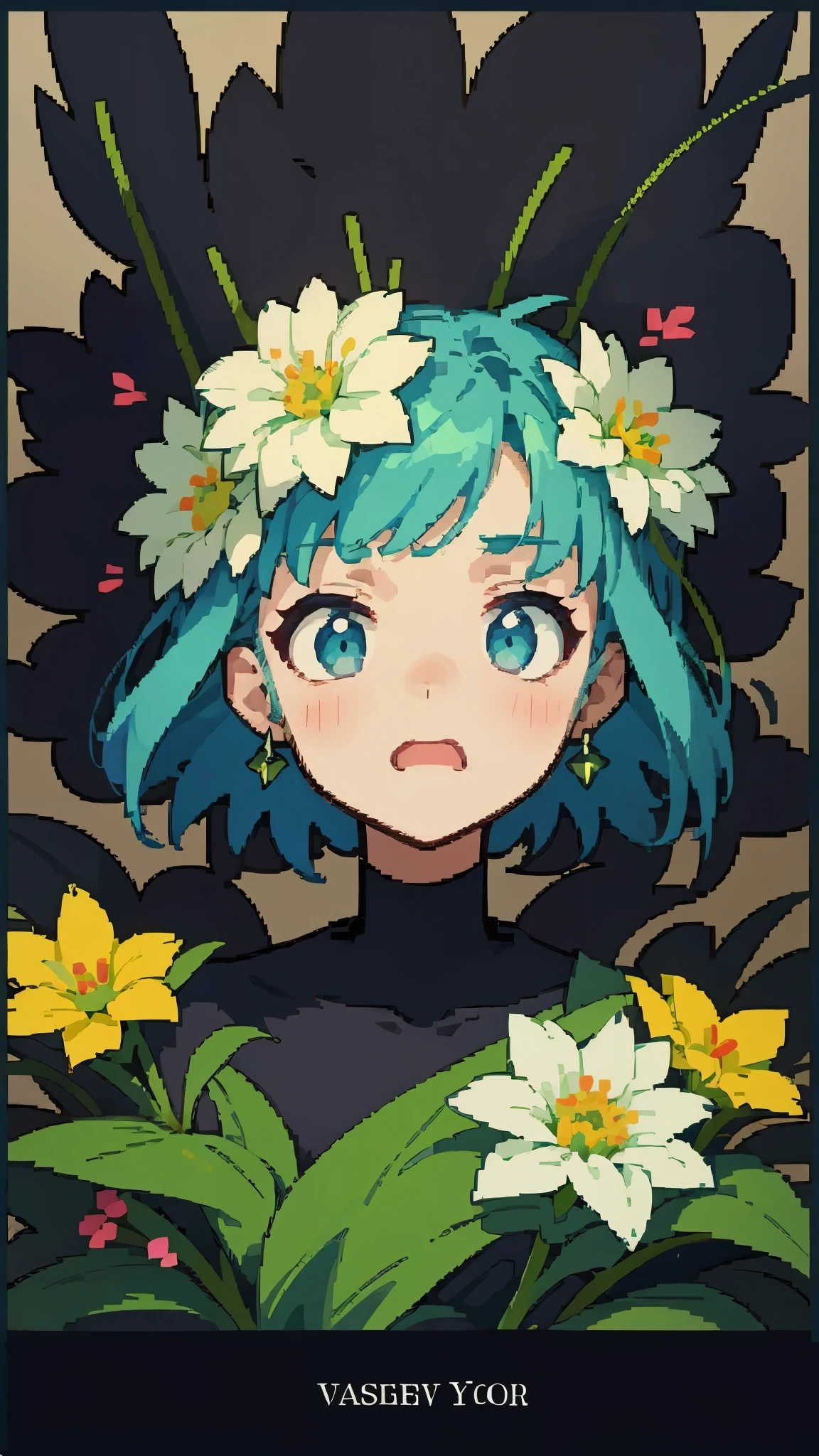 Create an image featuring a close-up of a beautiful woman face in grayscale, with one eye visible showing clear details like eyelashes and reflections. The cheek and lips should also be prominent, with the lips slightly parted. Integrate vibrant orange flowers and green foliage seamlessly into the face, as if they are growing from it or merging with it, creating a contrast between the monochrome features of the face and the vivid colors of the flora. Add some freckles across the nose and cheek to enhance the detail. Ensure one tear is visible under the eye, adding a touch of red to signify emotion.