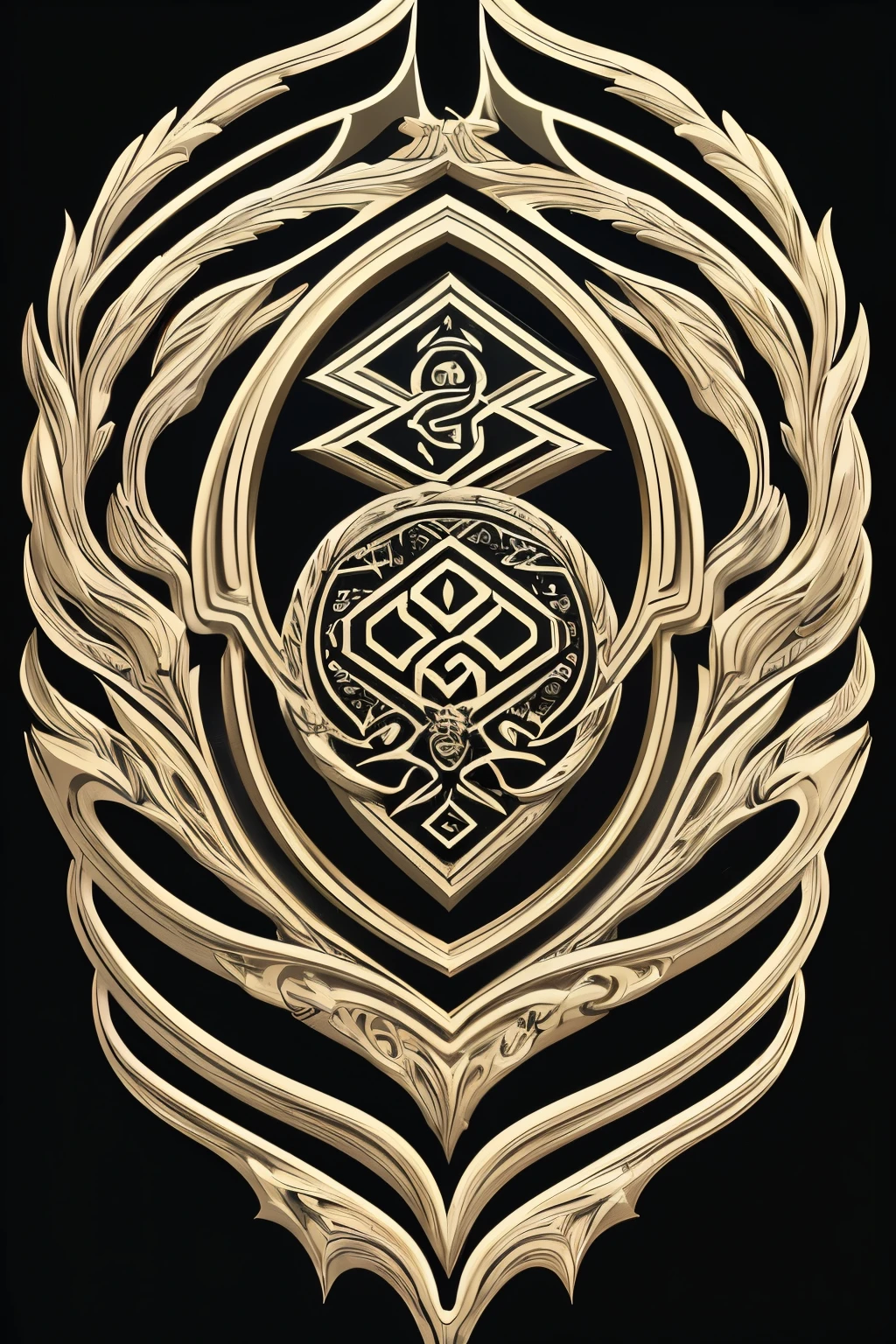 A captivating heraldic emblem, meticulously crafted in an optical logo masking style, reminiscent of the masterful illustrations by Dan Mumford, Greg Rutkowski, and James Jean. Debuting against a dark, sleek background for an enigmatic feel, this logo radiates mystery and innovation. Intricately detailed and seamlessly vectorized, it possesses a simple yet hyper-detailed isometric design. Rich, vibrant colors contrast against the black backdrop, while high-definition lines maintain a sharp focus. This logo is a minimal yet stunning, 8k masterpiece, perfect for elevating your brand's image and capturing the attention of your audience