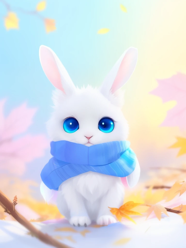 a close up of a white rabbit wearing a blue scarf, cute anthropomorphic bunny, 🍂 cute, adorable digital painting, cute animal, cute adorable, beautiful and cute, cute and adorable, cute digital art, adorably cute, dream animal cute eyes, beautiful cute, 🍁 cute, cute colorful adorable, cute large eyes, the cutest creature in the world