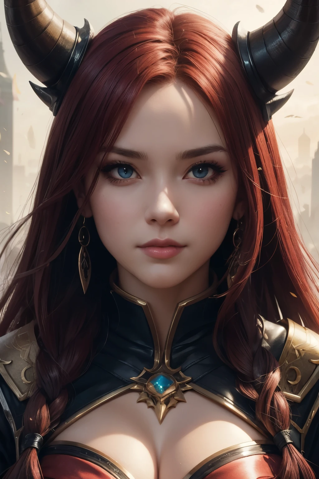 a close up of a woman with horns and a red hair, a character portrait inspired by rossdraws, Artstation contest winner, fantasy art, demon girl, portrait of demon girl, trending artgerm, rossdraws 1. 0, artgerm and rossdraws, artgerm julie bell beeple, artgerm detailed