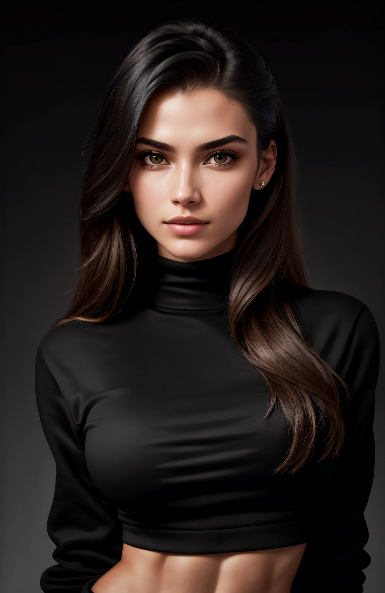 high angle photo of a gorgeous young woman in the style of stefan kostic,abs,  realistic skin texture, looks up,black translusante sweatshirt, 1 / 2 body crop, 8 5 mm art lens, f 1. 2, sharp focus, 8 k high definition, insanely detailed, intricate, elegant, art by stanley lau and artgerm