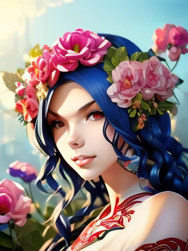 arafed woman in a kimono with flowers on her head, beautiful digital artwork, beautiful digital illustration, beautiful digital painting, gorgeous digital painting, artwork in the style of guweiz, photorealistic girl render, smooth anime cg art, beautiful digital art, great digital art with details, stunning digital illustration, detailed digital anime art, render of april, beautiful anime portrait