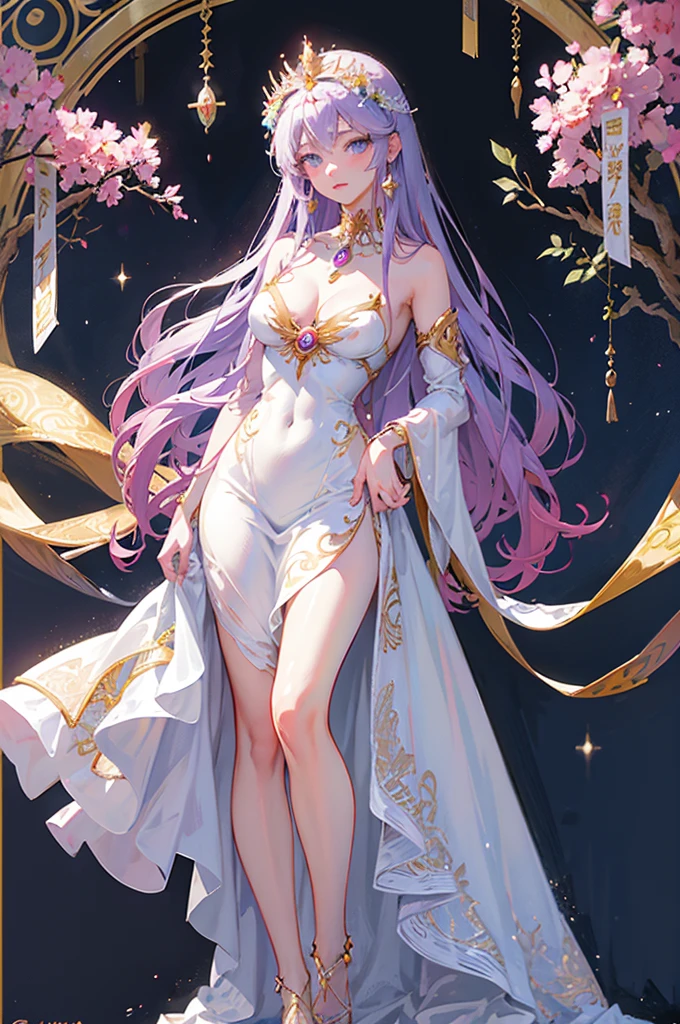 anime - style image of a woman in a white dress with purple hair, anime goddess, ((a beautiful fantasy empress)), lady palutena, portrait knights of zodiac girl, a beautiful fantasy empress, anime princess, cute anime waifu in a nice dress, portrait of megara, royal elegant pose, the greek goddess aphrotite, masterpiece goddess of sorrow