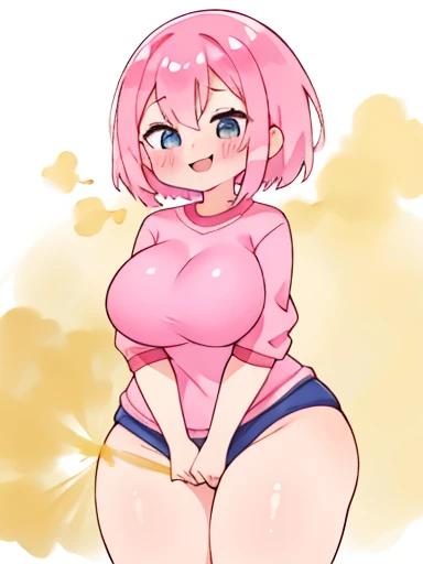 1 girl、pink hair、fart、shyness、smile、big breasts、Crotch rubbing