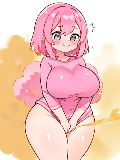 1 girl、pink hair、fart、shyness、smile、big breasts、Crotch rubbing
