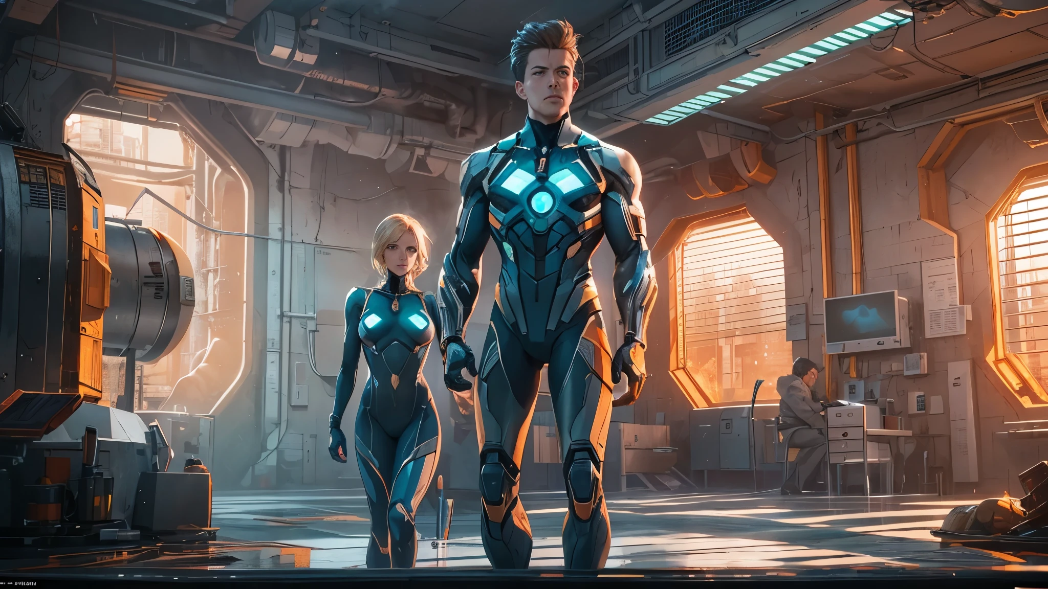 Witness the poignant moment as Reed Richards, aka Mr. Fantastic, stretches out across a science lab, drawing his last breath amidst the ominous orange poison gas in the air. Sue Storm, the Invisible Woman, tenderly cradles him in her arms, creating a raw and emotional masterpiece. This ultra-high resolution, photorealistic full-body portrait is bathed in the warm glow of sunlight, capturing the essence of the scene. The style is reminiscent of mecha sci-fi anime, presented in an impressive 8K resolution for unparalleled image quality. Crafted with Unreal Engine 5, the artwork features ultra-realistic 64K CG, skin texture at 1.4, and an evocative orange volumetric fog, adding depth and atmosphere to the narrative. Further detailing includes 8K UHD, DSLR quality, film grain, and the artistic nuances of lomography, resulting in a visually stunning composition that seamlessly blends high-quality visuals, translucent effects, and photorealism to truly captivate the viewer.