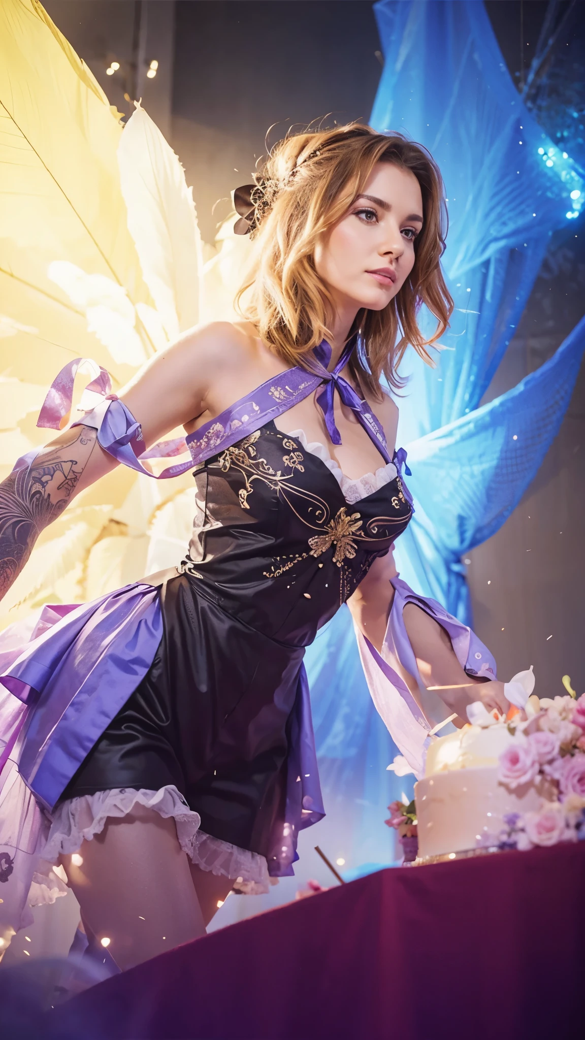 Create a bud of dark gray and blue roses filled with yellow light emanating all around