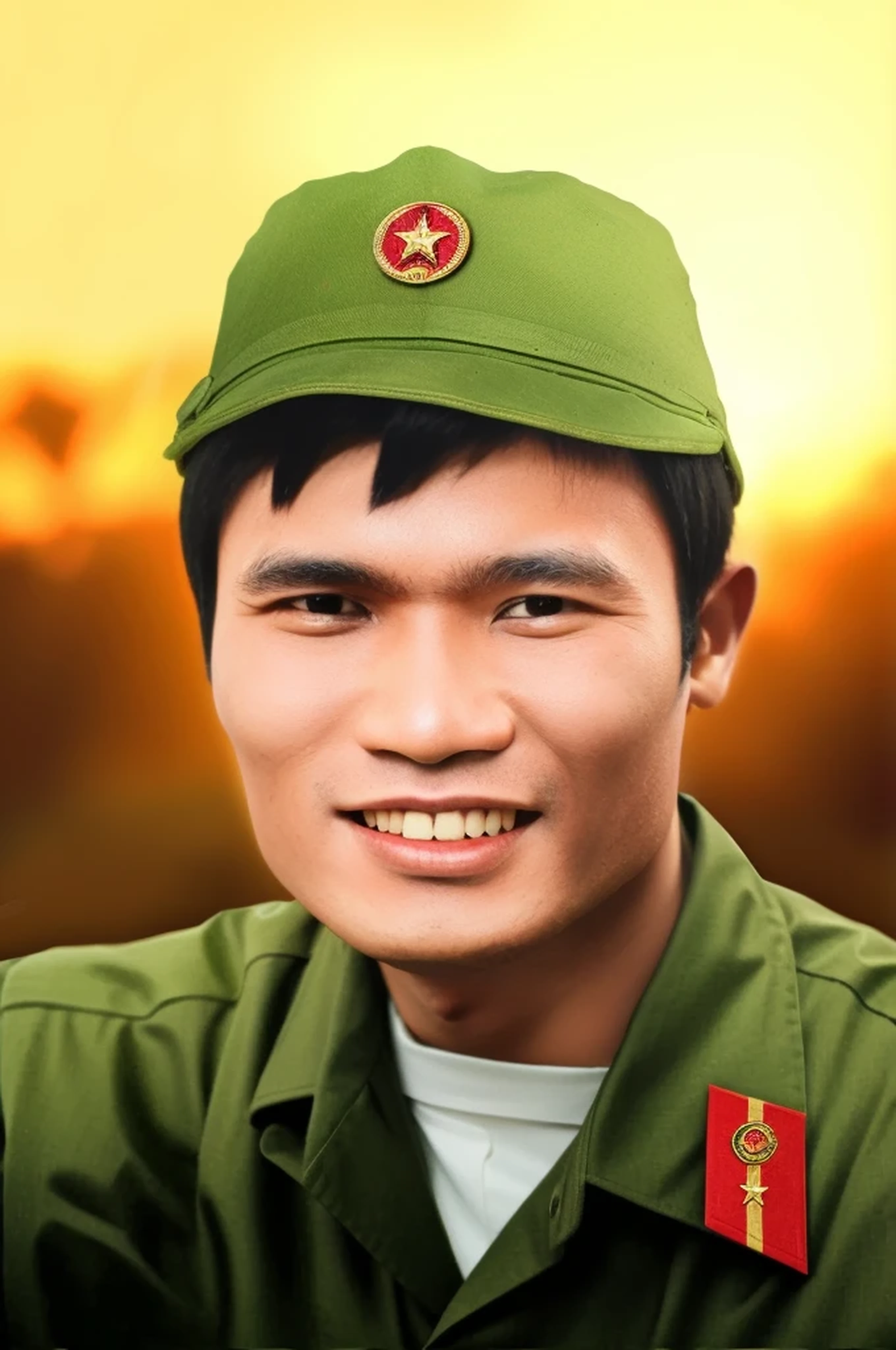 man, black hair, Vietnamese military uniform
