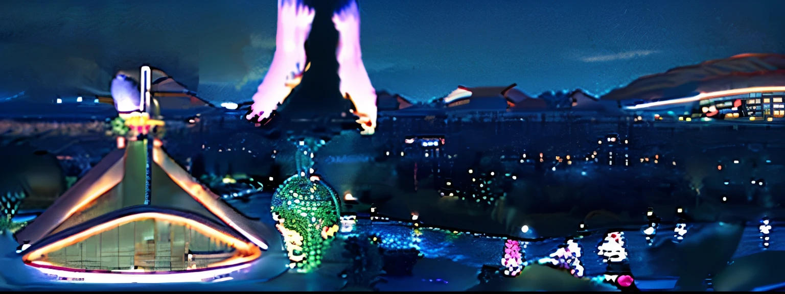 palace at night、Resplendent、bird's eye view composition