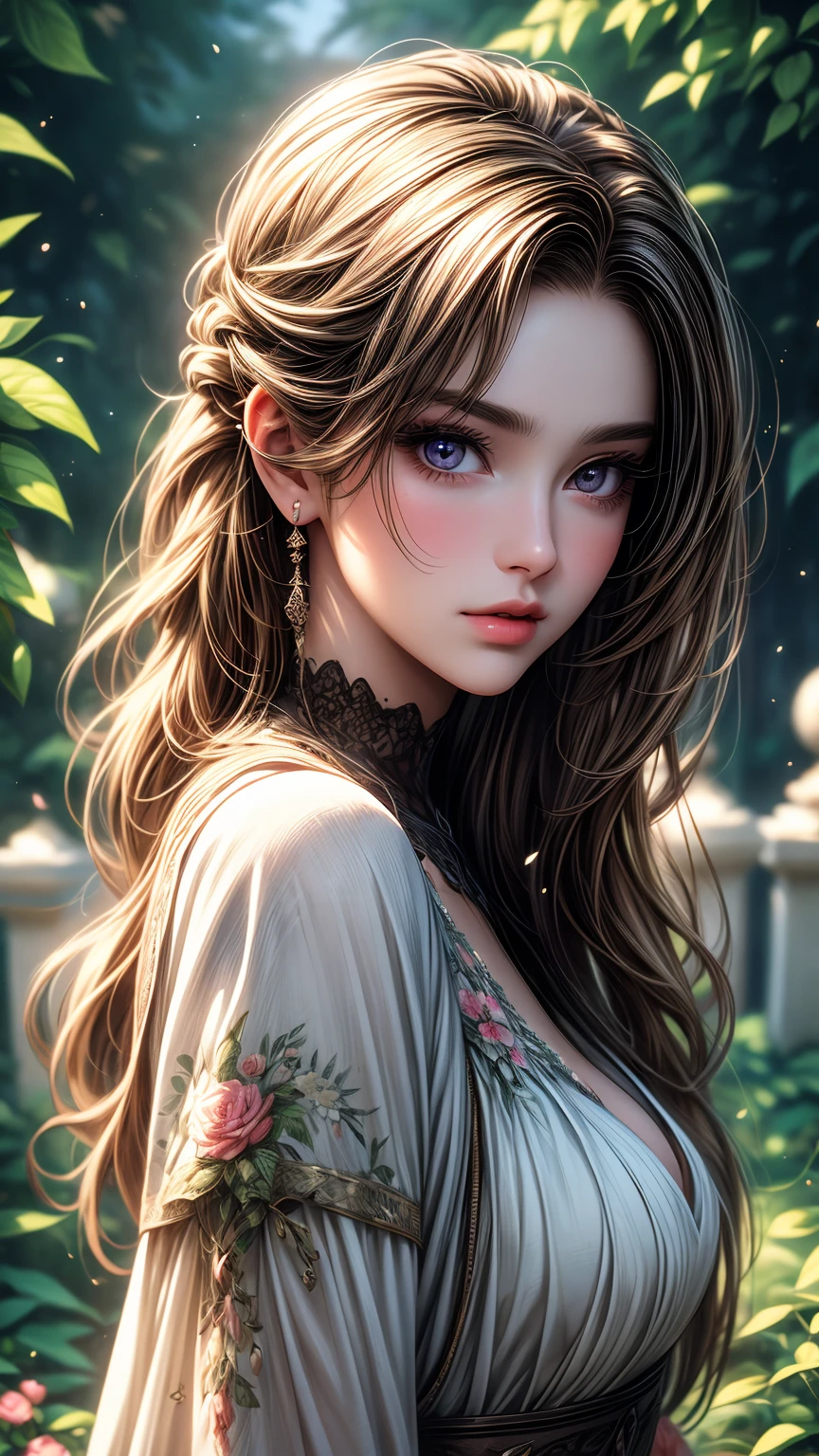 A girl in a garden,beautiful detailed eyes,beautiful detailed lips,extremely detailed eyes and face,longeyelashes,illustration,ultra-detailed,best quality,4k,8k,highres,masterpiece:1.2,ultra-fine painting,sharp focus,professional,vivid colors,portraits