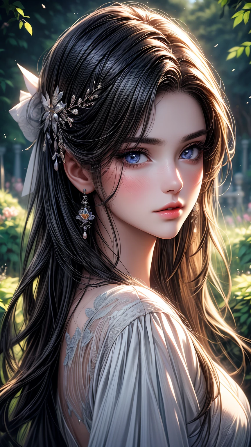 A girl in a garden,beautiful detailed eyes,beautiful detailed lips,extremely detailed eyes and face,longeyelashes,illustration,ultra-detailed,best quality,4k,8k,highres,masterpiece:1.2,ultra-fine painting,sharp focus,professional,vivid colors,portraits