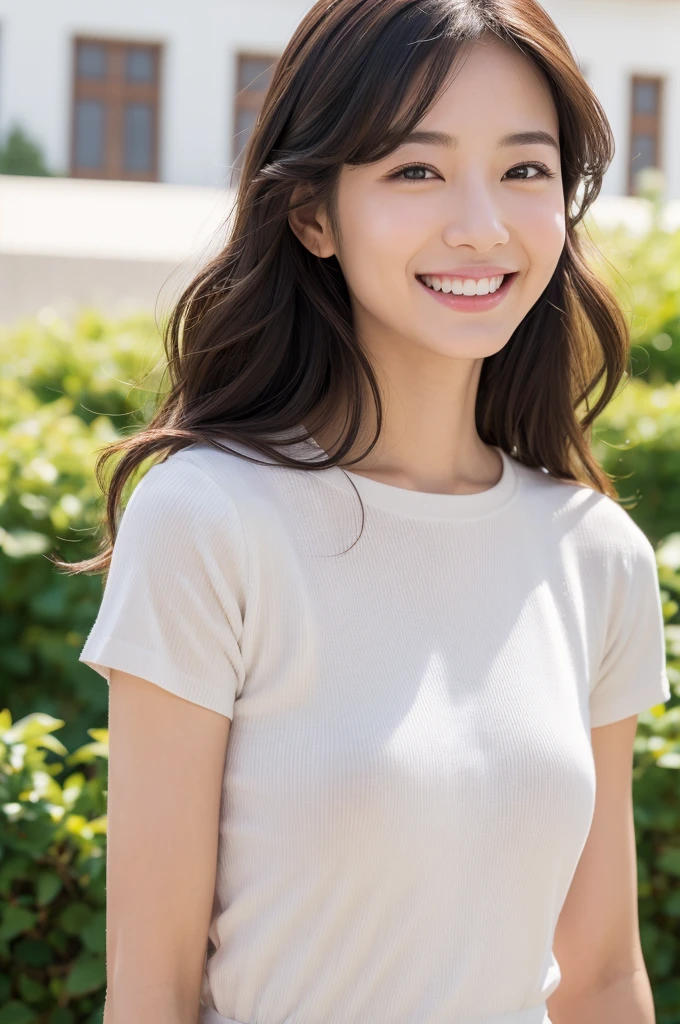 (8K、highest quality、masterpiece:1.2)、(realistic、フォトrealistic:1.37)、super detail、1 girl、beautiful woman、smile、solo、(smile:1.15)、wavy hair、Upper body、Japanese、フォトrealisticな顔,フォトrealisticな体,realistic skin、へにょへにょしたsmile、(close up)