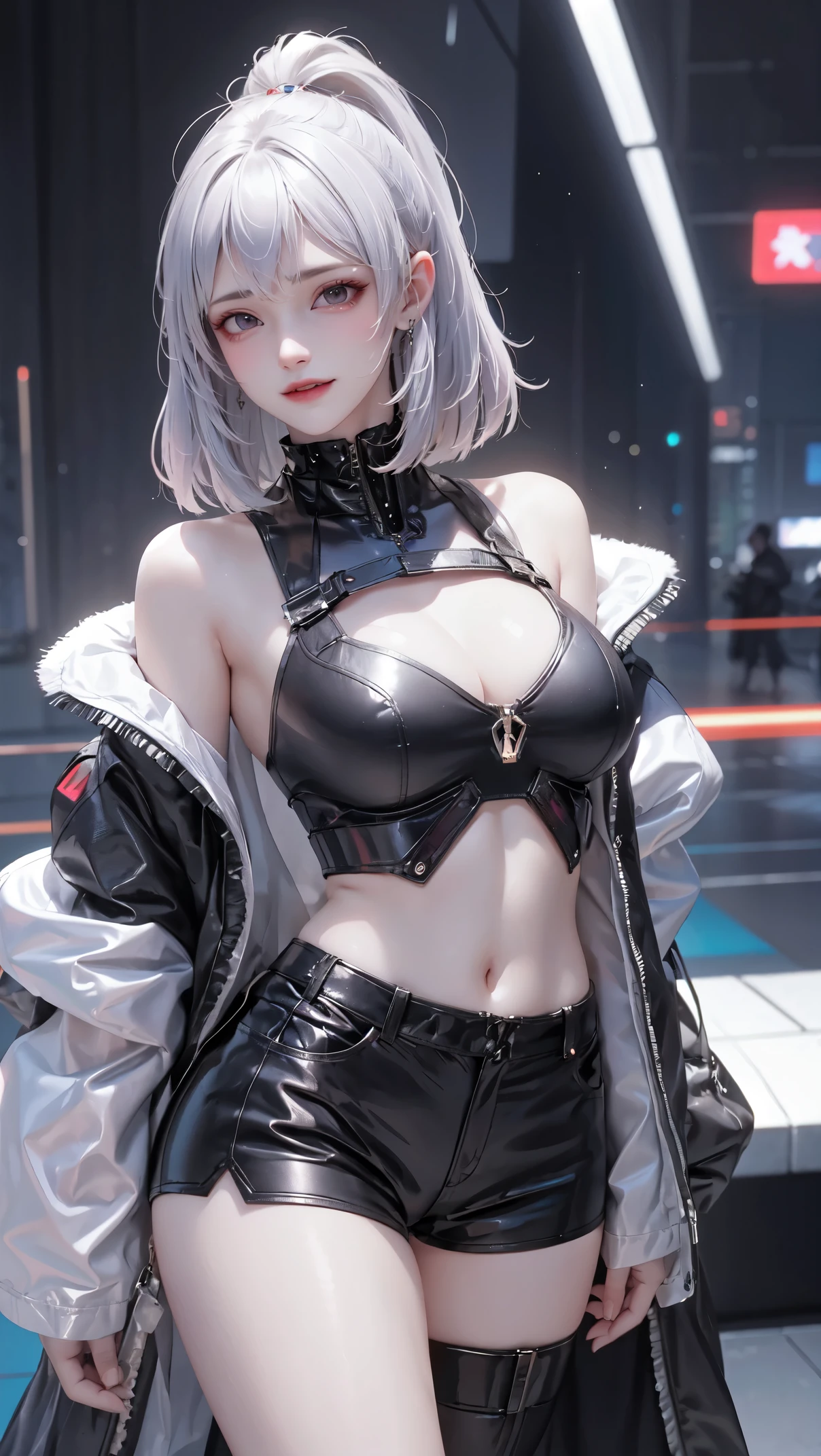 Beautiful woman medium hair, Cyberpunk style shorts,Big breasts,Big breasts