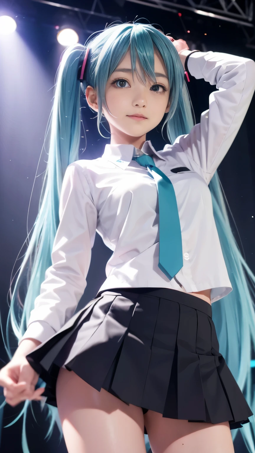 Hatsune Miku、high school uniform、dance、stage