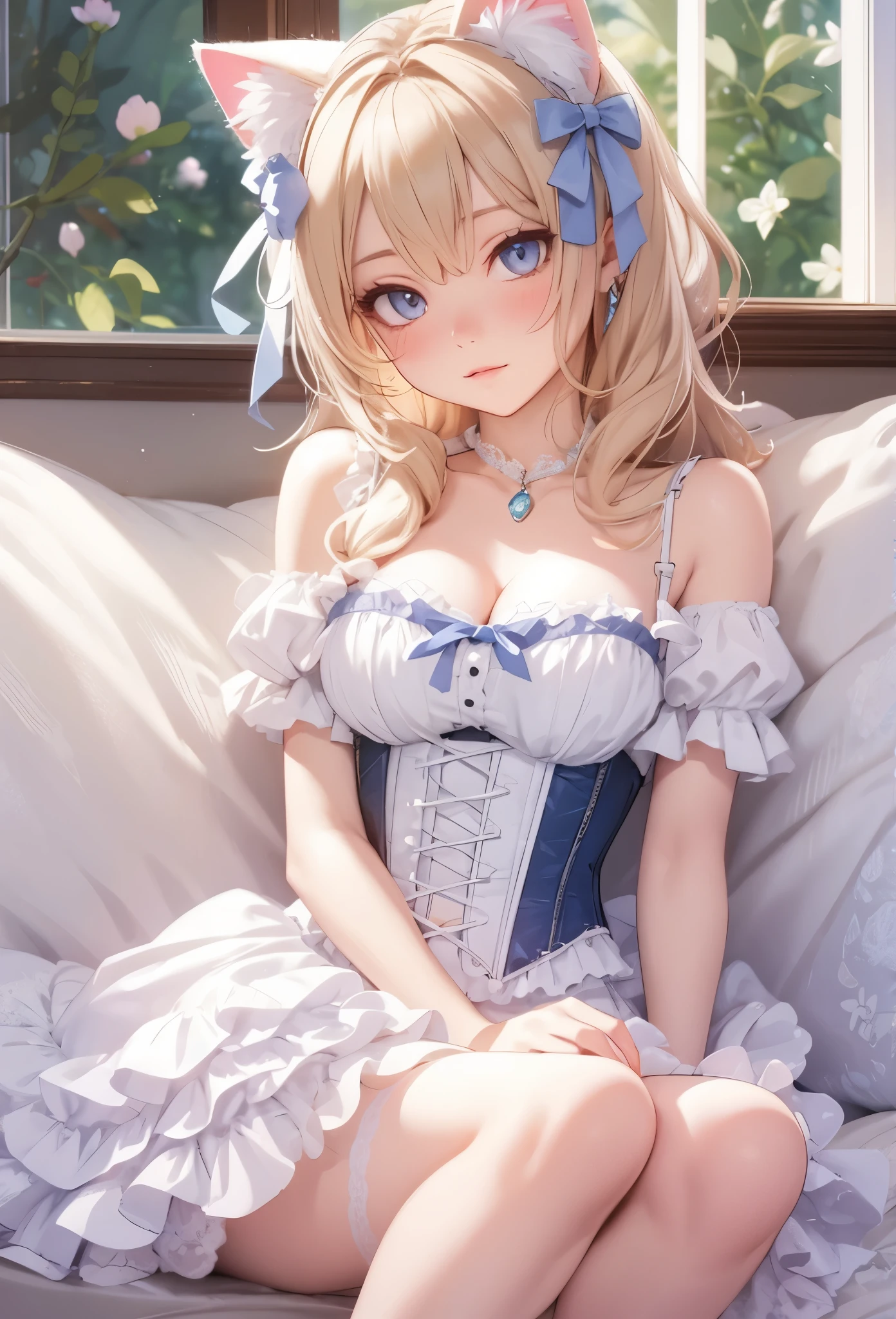 ((Highly accurate drawing in every detail)Extremely precise depiction)[High resolution],(detailed illustrations,Very detailed and precise drawing,Delicate drawn lines with tempo,Realistic texture expression),[color traced main line],[Strange bedroom [[Gothic horror style]]],[HENTAI ANIME] (Girl (beautiful) 15 years old [Luxury Girl] (Cat ear [Plump] (big sagging breasts,[wide areola]))),(Full body lingerie (Pure white corset) (Ribbon Ruffled Lace Fabric [lolita fashion])),[Realistic and glossy skin expression ([High humidity] (Soft body)),([[boredom]] gravure) (Soft ambient light [transparency]),(intricate and beautiful decoration [Dense detail]),(Fine and beautiful skin expression [transparency]),[完璧な目のdetailed (Beautifully detailed iris)(Eyes like deep jewels)],(eyes light[Pinpoint lighting for the eyes]),[long and beautiful eyelashes],[precisely drawn hair [美しく艷やかな髪のdetailed]],(完璧な手のdetailed [Beautiful fingers with no damage [beautiful nails]]),(perfect anatomy(perfectly balanced proportions))[[full body portrait]],[ideal color coordination(Accurate simulation of light and material interactions)],([Precision Detail](detailed,High definition)),[[Pale and gentle colors]][Visual art that tells a story] [[Eros in the Natural Body]].