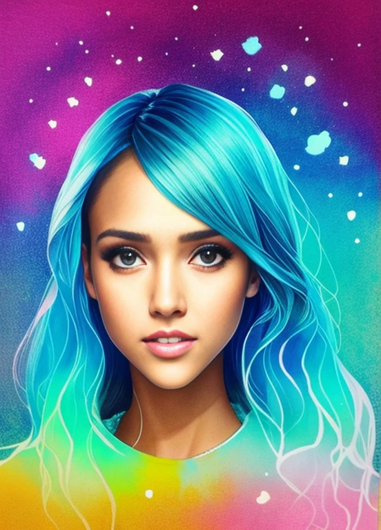 Jessica Alba, luminous design, pastel colour, ink drips, autumn lights