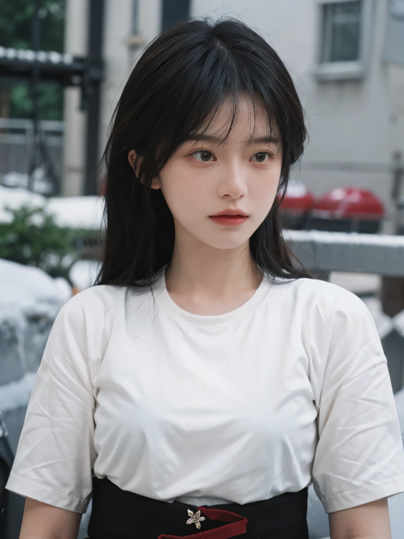 best quality, ultra high resolution, White background,(realistically:1.4), 2 girls, White short sleeves,twin? rose rain,A pair of eyes as clear as snow,Royal sister,looking at the audience, close up ,