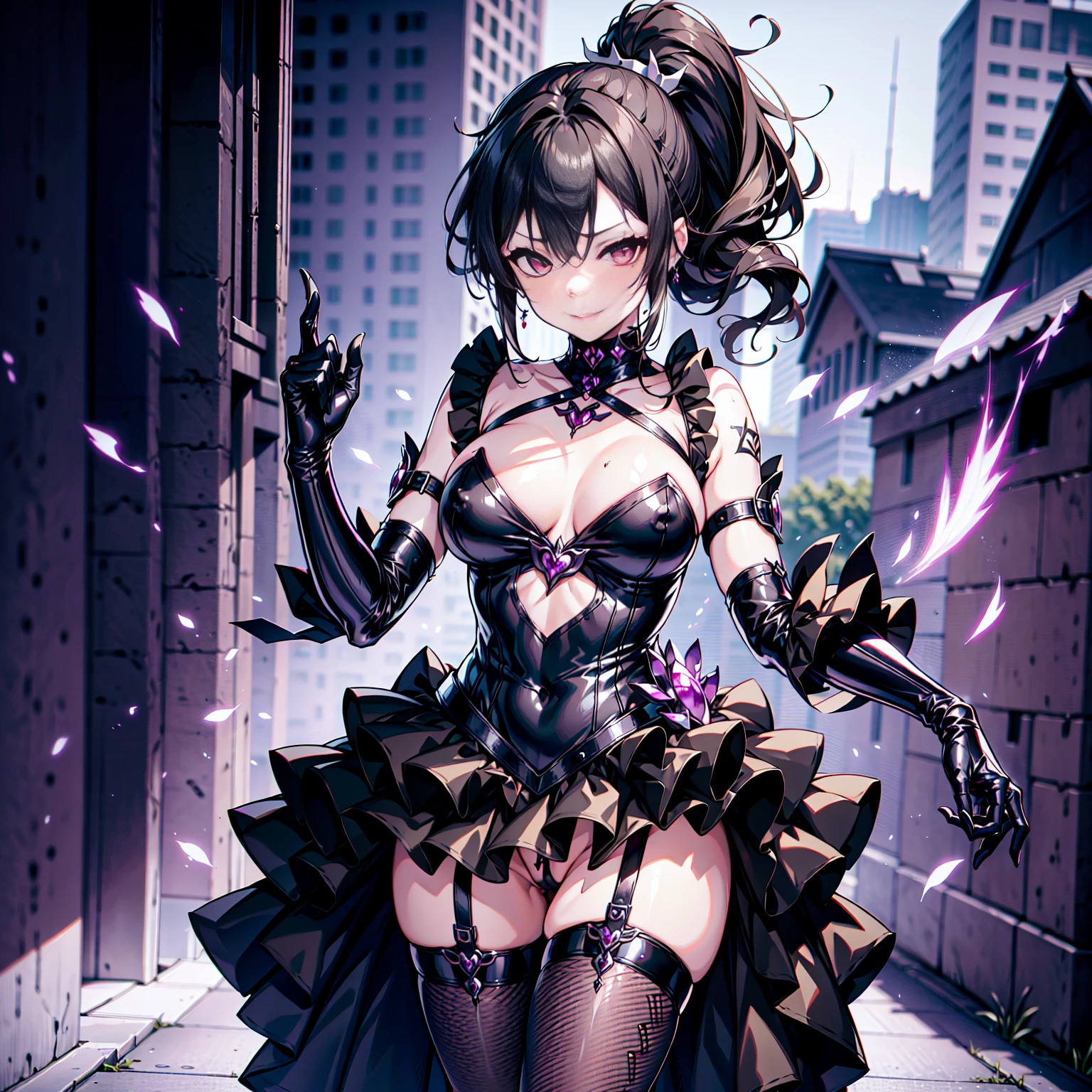 {nsfw dark Makoto Kino:1.1}, beautiful detailed eyes, ultra detailed, corruption, evil fall, pubic tattoo, dark aura, full body
1girl, full body,(evil Makoto Kino:1.1)++++++,((1girl, solo female, solo, solo focus:1,5))+, 1girl, solo female, mature female, standing, full body, evil, dark persona, bad end, contrapposto, villain, dark heroine,
lips, eyelashes, pubic hair, innie, evil grin, evil smile, sadistic, erotic lips, seductive evil red eyes, provocative expression, big breasts, erect nipples visible through clothing, piercing, erect nipples visible through clothing, collarbone, Brown hair, evil eyes, ponytail hair, beautiful detailed evil green eyes,
between labia, fingerless_gloves, corrupted magical girl costume, frill, evil smile, panties,
(slutty dark magical girl clothes ), indifference,(beautiful detailed background), (tokyo city skyline:1), (rooftop:1),best quality, (beautiful lighting:1),