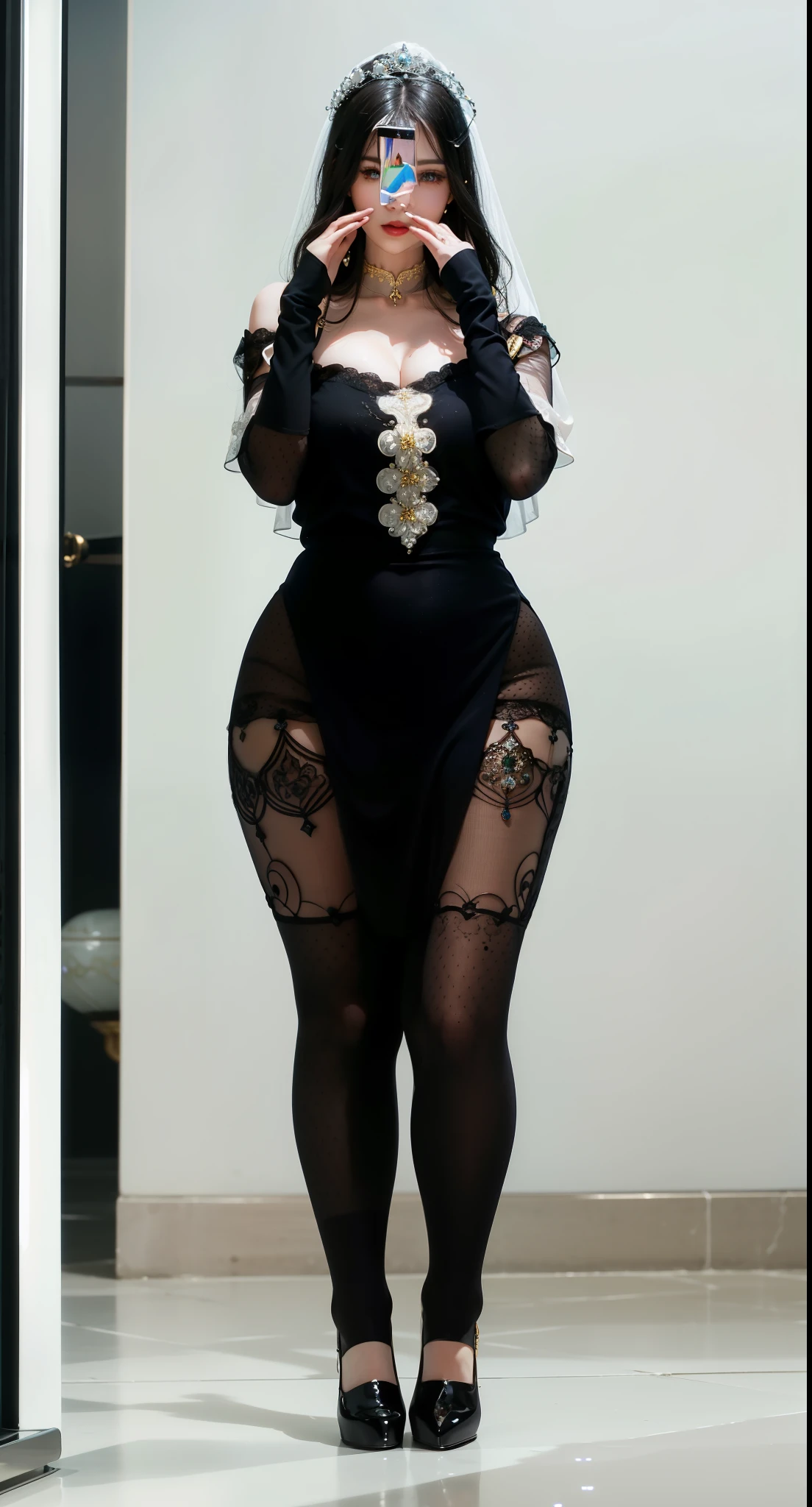 Royal sister,exquisite eyes,Detailed text,tall figure,Leg length,4K,HD,,White translucent lace,Fair and plump figure,pretty face,Little cherry mouth,beautiful and delicious(3D royal sister),Gorgeous dress encrusted with gemstones crystal gold diamonds,Wear shiny reflective gelcoat,plump thighs
