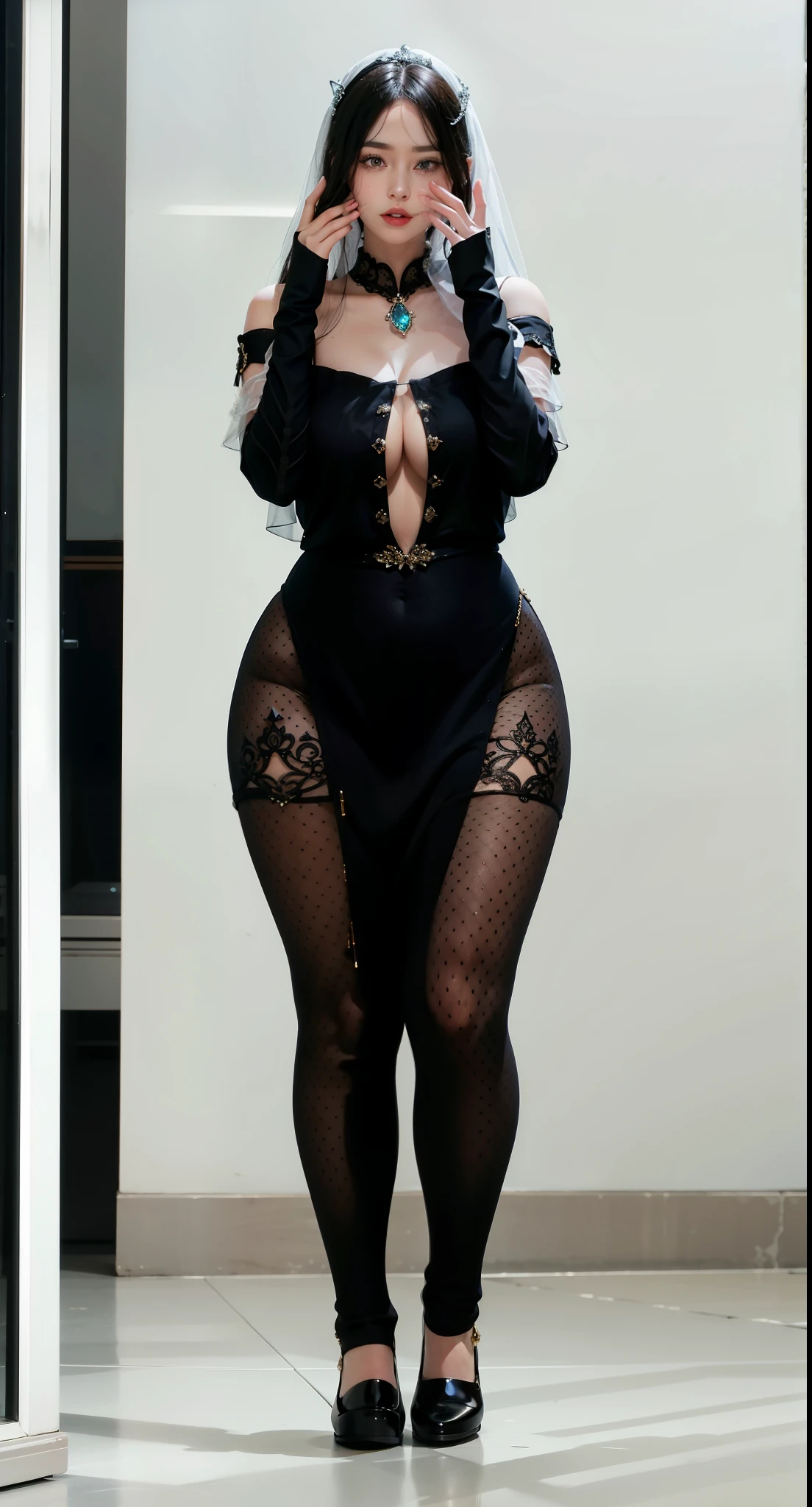 Royal sister,exquisite eyes,Detailed text,tall figure,Leg length,4K,HD,,White translucent lace,Fair and plump figure,pretty face,Little cherry mouth,beautiful and delicious(3D royal sister),Gorgeous dress encrusted with gemstones crystal gold diamonds,Wear shiny reflective gelcoat,plump thighs