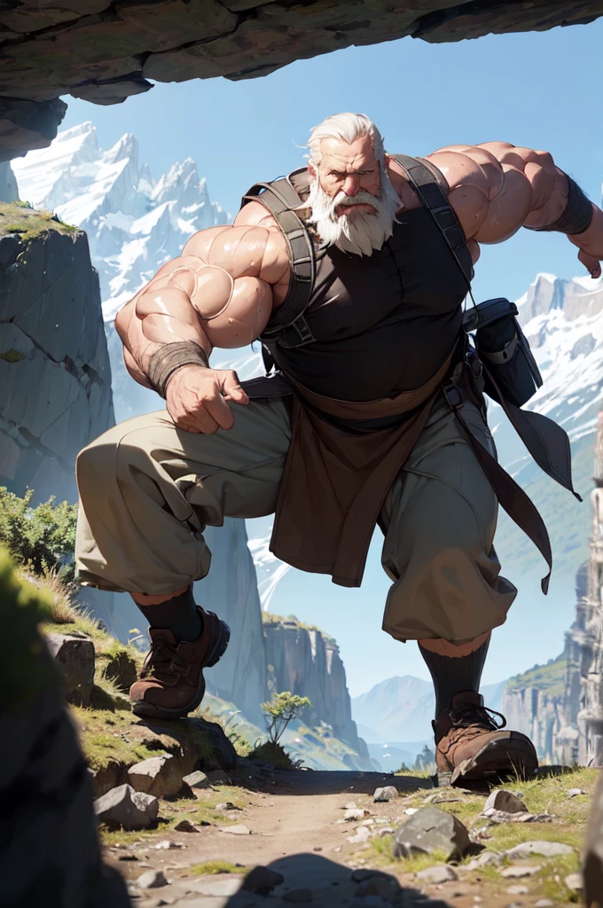 huge muscular samurai, old man