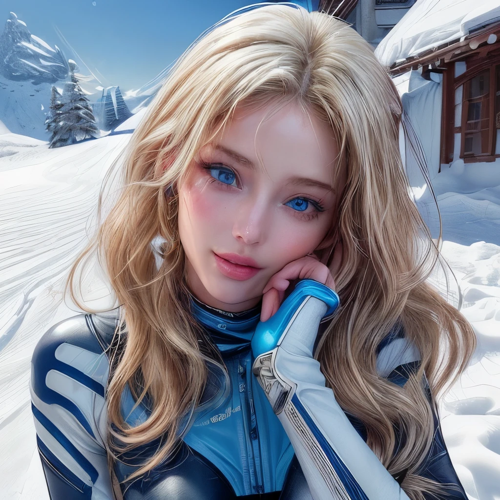 (1 femme), (combinaison de ski en cuir révélée déchirée ) ,un moniteur de ski tombe dans la neige sur ses fesses, fond de montagne enneigée , (corps mince avec des proportions parfaites ), (visages détaillés aux proportions parfaites),(Sourire coquin), (style de visages français), (cheveux blonds avec mèches rouges et coiffure complexe) , (Beaux yeux bleus coquins) , (gros seins) , chef-d'œuvre, réalisme réaliste, lumière chaude, Beauté incroyable, mannequin, pose sexy,Magnifique, détails réalistes de la peau blanche