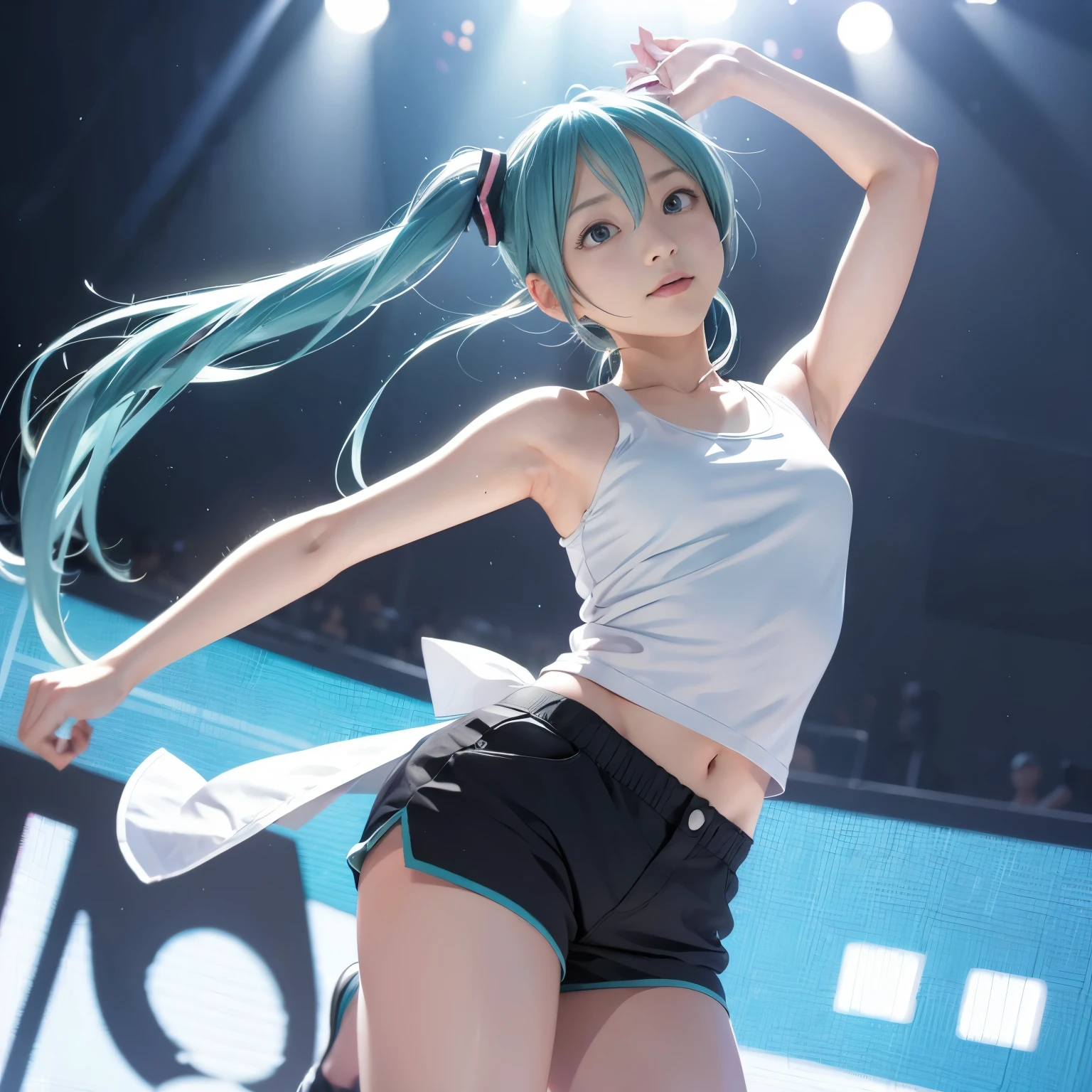 Hatsune Miku、Tank top、shorts、dance、stage