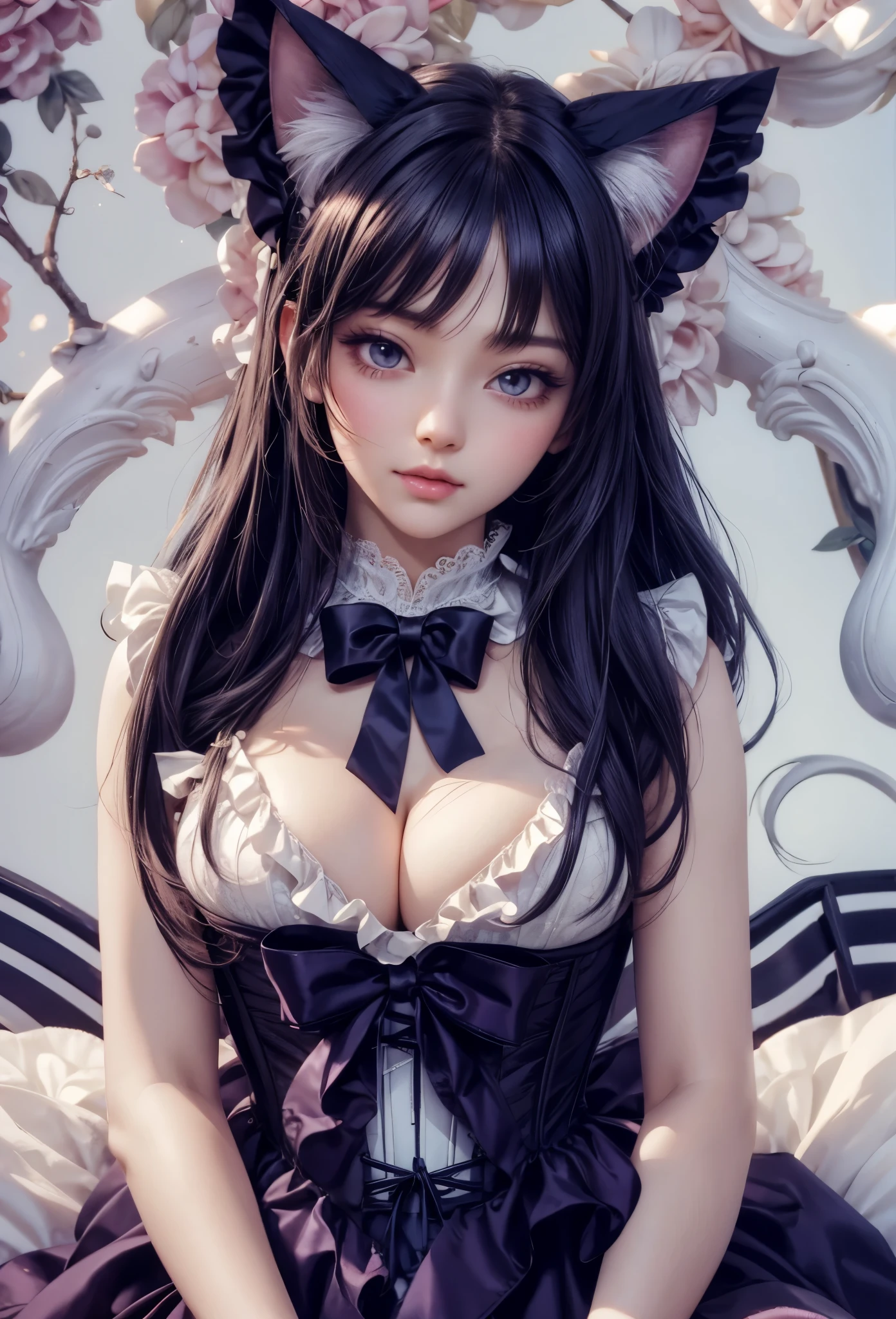((Highly accurate drawing in every detail)Extremely precise depiction)[High resolution],(detailed illustrations,Very detailed and precise drawing,Delicate drawn lines with tempo,Realistic texture expression),[color traced main line],[Strange bedroom [[Gothic horror style]]],[HENTAI ANIME] (Girl (beautiful) 15 years old [Luxury Girl] (Cat ear [Plump] (big sagging breasts,[wide areola]))),(Full body lingerie (Pure white corset) (Ribbon Ruffled Lace Fabric [lolita fashion])),[Realistic and glossy skin expression ([High humidity] (Soft body)),([[boredom]] gravure) (Soft ambient light [transparency]),(intricate and beautiful decoration [Dense detail]),(Fine and beautiful skin expression [transparency]),[完璧な目のdetailed (Beautifully detailed iris)(Eyes like deep jewels)],(eyes light[Pinpoint lighting for the eyes]),[long and beautiful eyelashes],[precisely drawn hair [美しく艷やかな髪のdetailed]],(完璧な手のdetailed [Beautiful fingers with no damage [beautiful nails]]),(perfect anatomy(perfectly balanced proportions))[[full body portrait]],[ideal color coordination(Accurate simulation of light and material interactions)],([Precision Detail](detailed,High definition)),[[Pale and gentle colors]][Visual art that tells a story] [[Eros in the Natural Body]].
