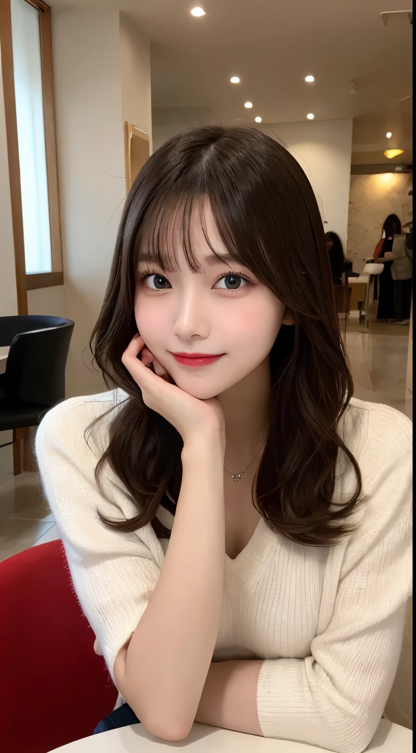 table top, highest quality, shape, Super detailed, finely, High resolution, 8k wallpaper, 完璧なダイナミックな構shape, beautiful and detailed eyes, winter dress,medium hair, small breasts, natural color lip, random sexy pose,smile,big city、20 year old girl、midnight、beautiful and detailed face、perfect and beautiful face,Big eyes