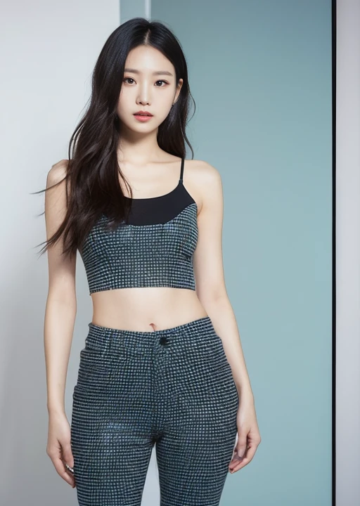 wearing super micro mini pants,The whole body from a distance、A woman with the same face as last time(misaki),4K、1people's women、slender、 Loose wavy styling 、full body shot、seductive and attractive,Including face and skin texture,detailed eyes、a seductive look