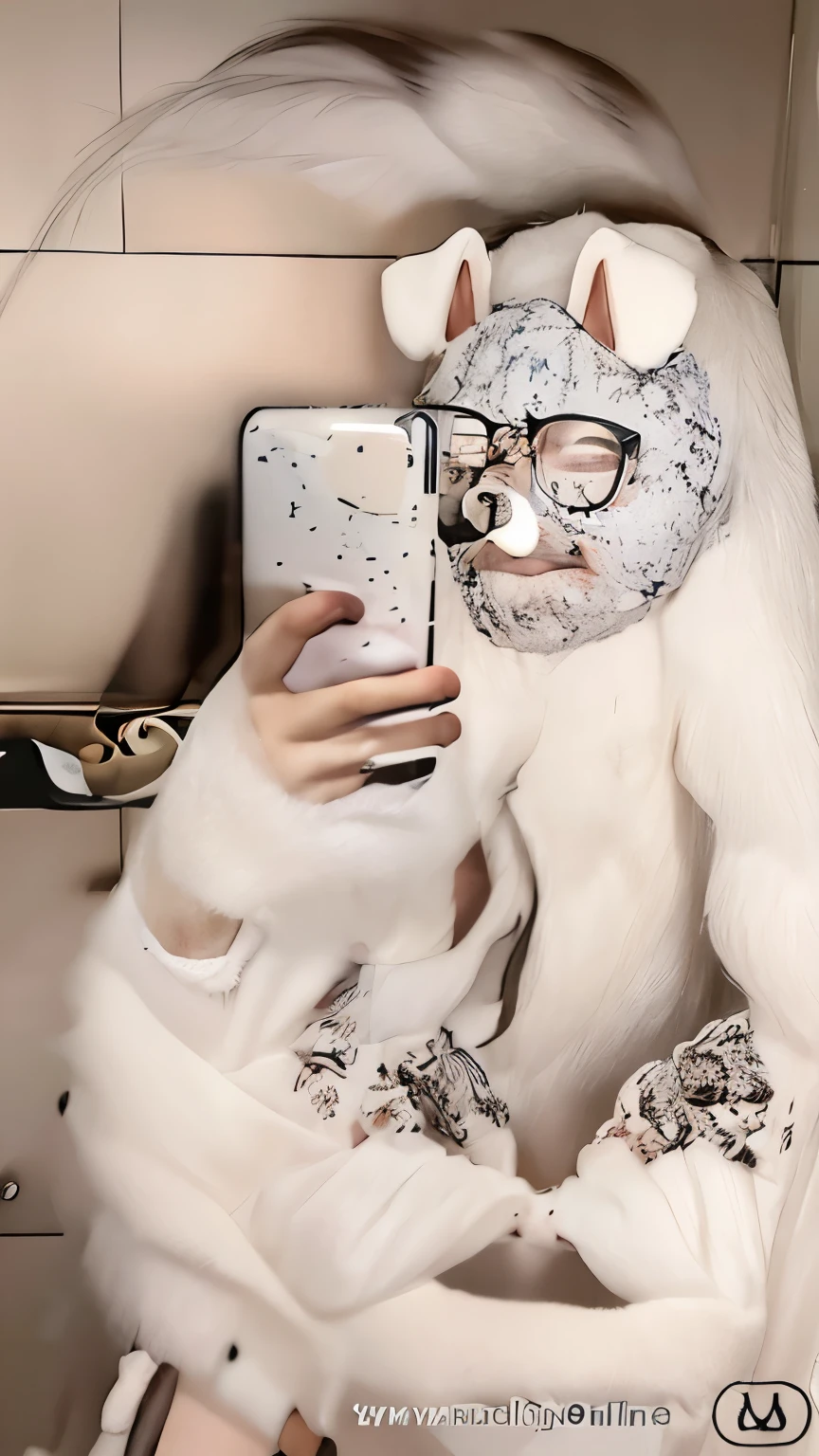 Woman taking a selfie in a bathroom with a fake animal head., 18 years, foto de baja calidad, Foto realista, 16 years old, 21 years, 23 years, 22 years, 30 year old woman, 3 0 year old woman, imagen de muy muy baja calidad, cara sexy, foto de baja calidadgraph, sin bracier, sin sosten, mostrando tetas, tetas al aire