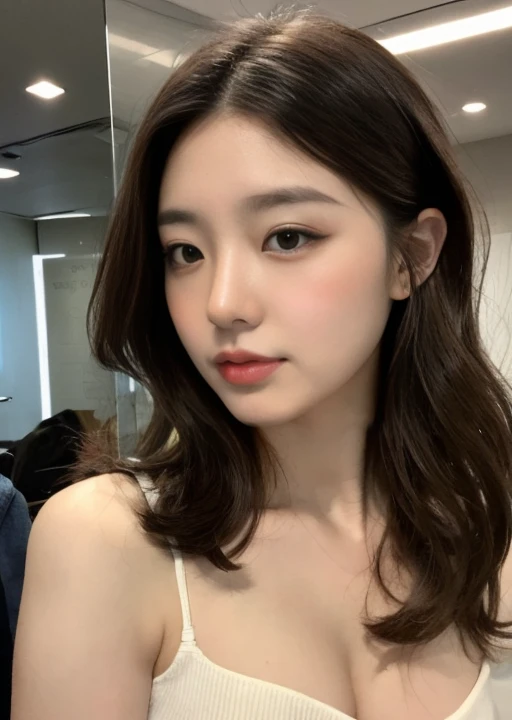 wearing super micro mini,open chest、The whole body from a distance、A woman with the same face as last time(misaki),4K、1people's women、slender、 Loose wavy styling 、full body shot、seductive and attractive,Including face and skin texture,detailed eyes、a seductive look