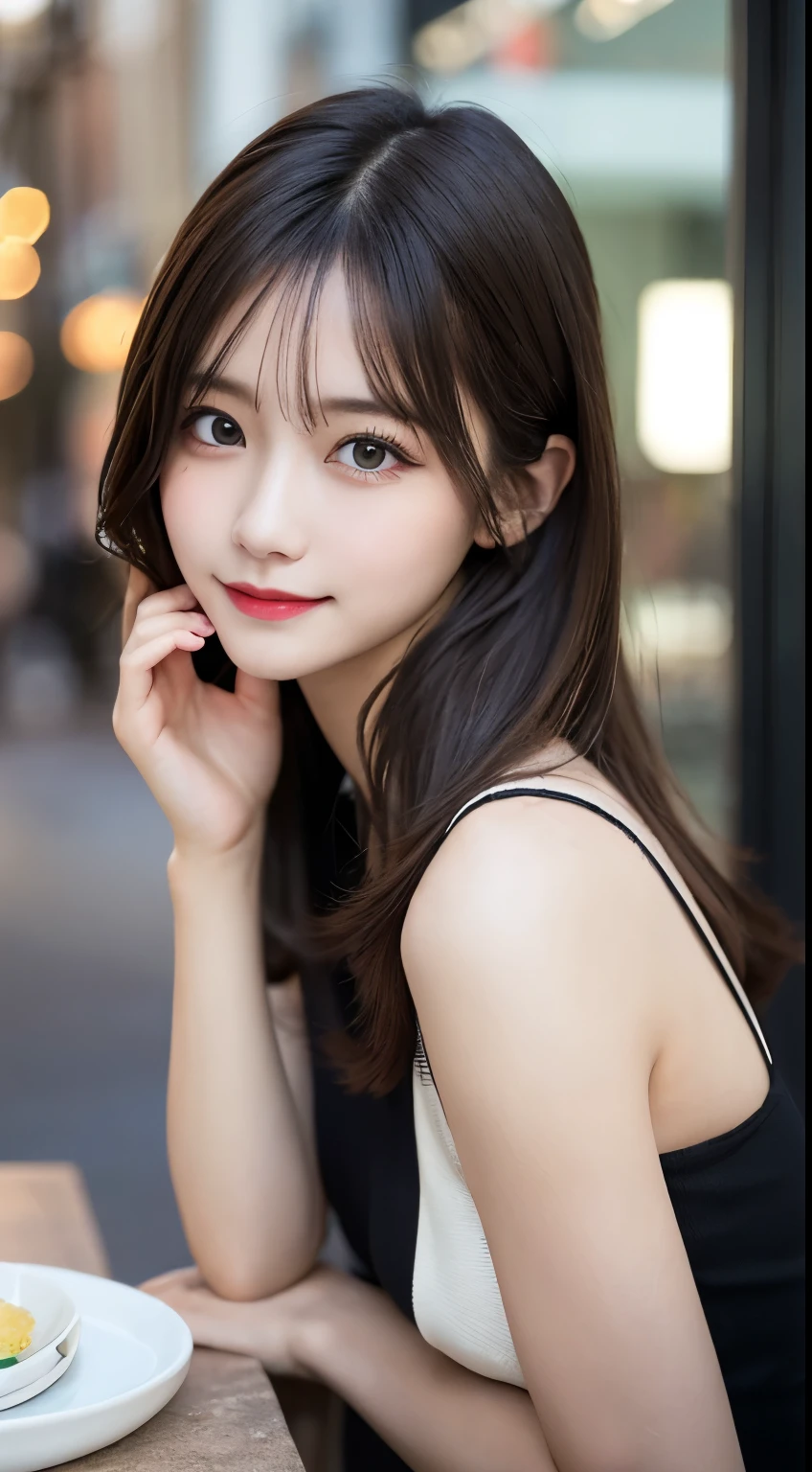 table top, highest quality, shape, Super detailed, finely, High resolution, 8k wallpaper, 完璧なダイナミックな構shape, beautiful and detailed eyes, winter dress,medium hair, small breasts, natural color lip, random sexy pose,smile,big city、20 year old girl、midnight、beautiful and detailed face、perfect and beautiful face,Big eyes、RAW photo、Spread your arms and legs wide apart、Express your best mood with your whole body、beautiful and detailed eyes、small face、beautiful duplex、slim face and style