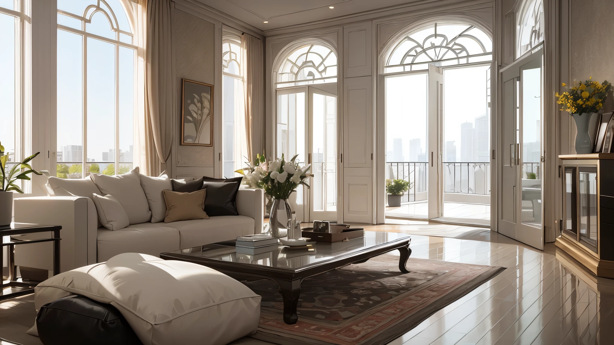 You are a famous interior designer、You have been asked to create a 3D image of a modern large room. Create a harmonious environment with modern and minimalist furniture. Including garden interior.
