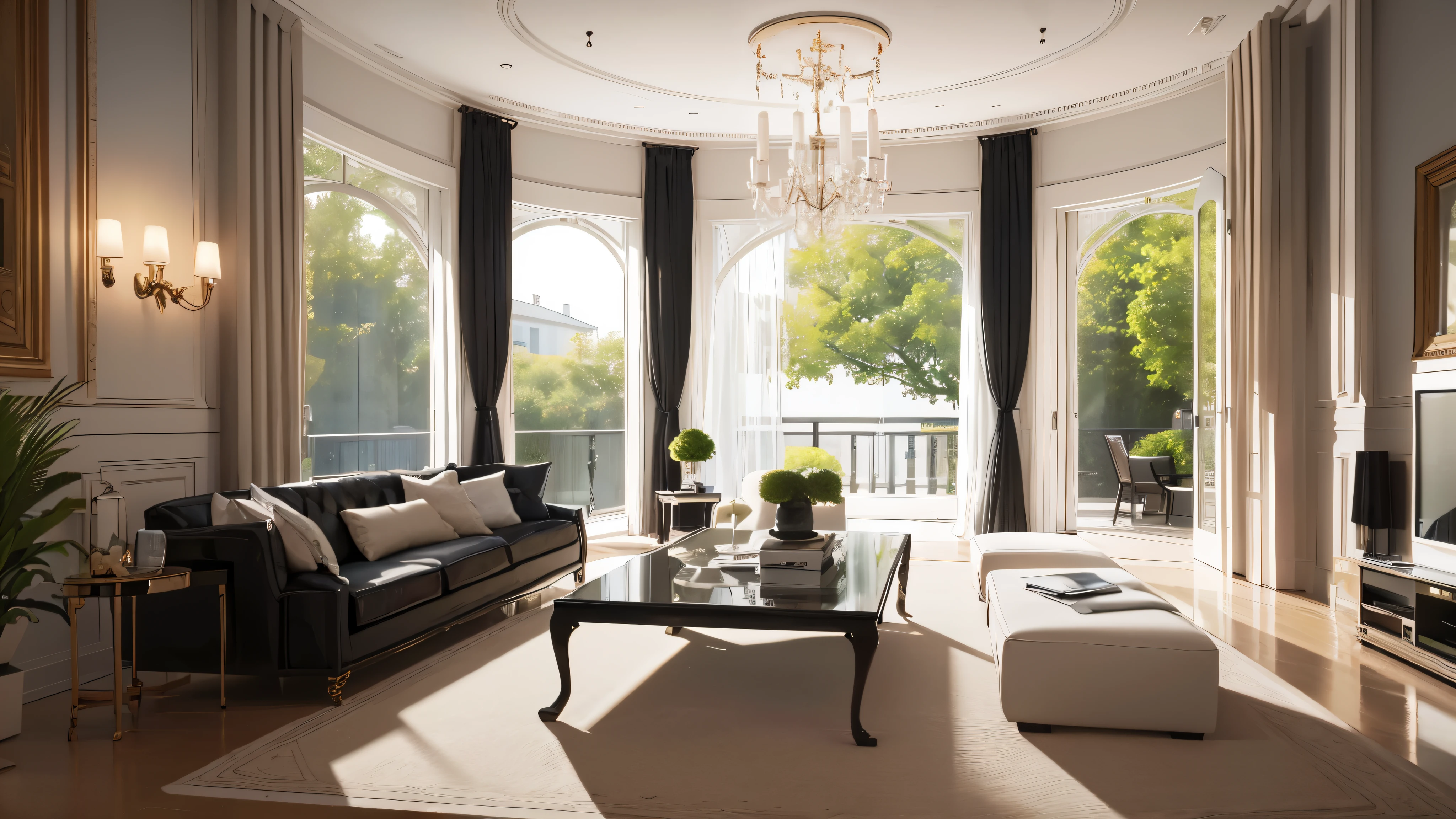 You are a famous interior designer、You have been asked to create a 3D image of a modern large room. Create a harmonious environment with modern and minimalist furniture. Including garden interior.