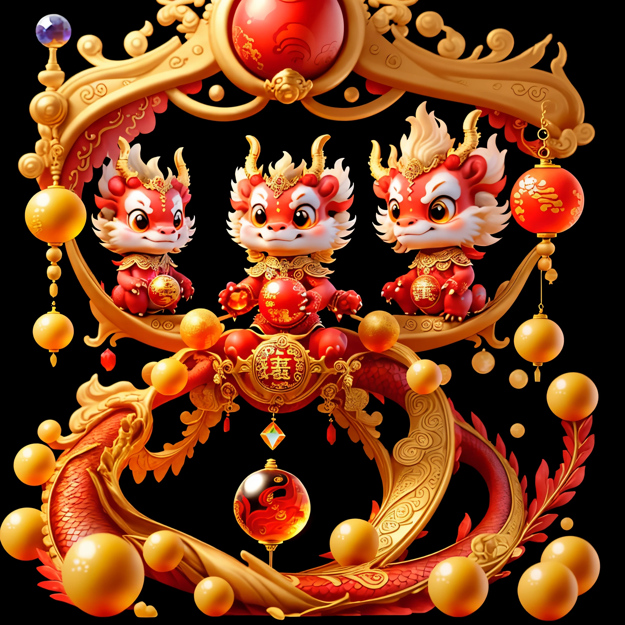 chinese dragon，hand holding a crystal ball, Majestic，background red，The picture quality is delicate，k hd，The expression is amiable