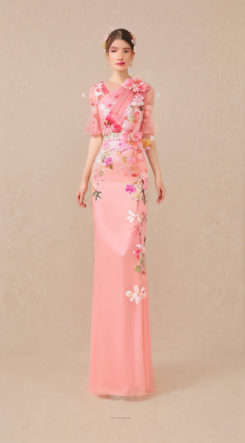 a close up of a woman in a pink dress with flowers on it, lady with glowing flowers dress, inspired by Sim Sa-jeong, digital art of an elegant, detailed fashion illustration, inspired by Hsiao-Ron Cheng, inspired by Rose Henriques, inspired by Emma Ríos, wearing pink floral gown, luxury fashion illustration