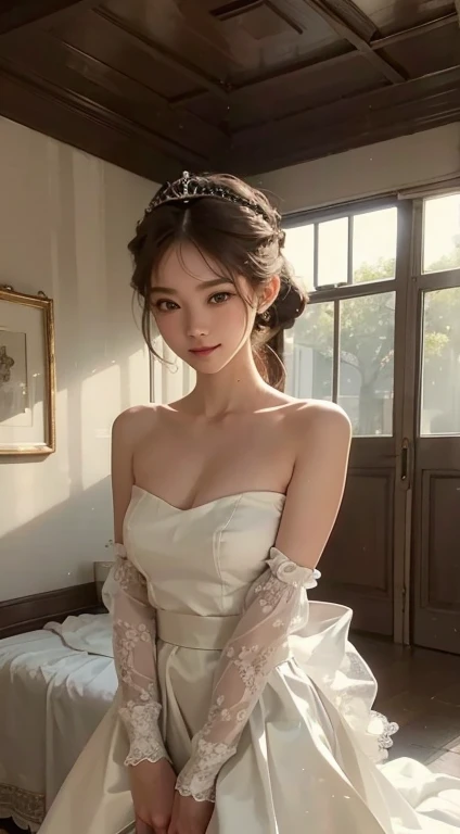 (best quality,actual:1.37),renaissance minimalism,beautiful girl,beautiful legs,detailed eyes,subtle color palette,methodical,great atmosphere,shining light,Soft light and shadow,vivid emotional depiction,Timeless elegance,meticulous attention to detail,delicate and delicate texture,harmonious composition,Low angle perspective,Unobtrusive beauty,Classical art,calm environment,Unique perspective.whole body像,long legs,high heels,smiling face,luxurious tiara,Clothes that show the thighs, drawn action: That girl has to do kickboxing. . video 、when doing a high kick, Need to convey a sense of dynamic movement:1.4),(The wind blows and lifts up my brown skirt,I can see your pants:1.3) old girl,(whole body:1.3)