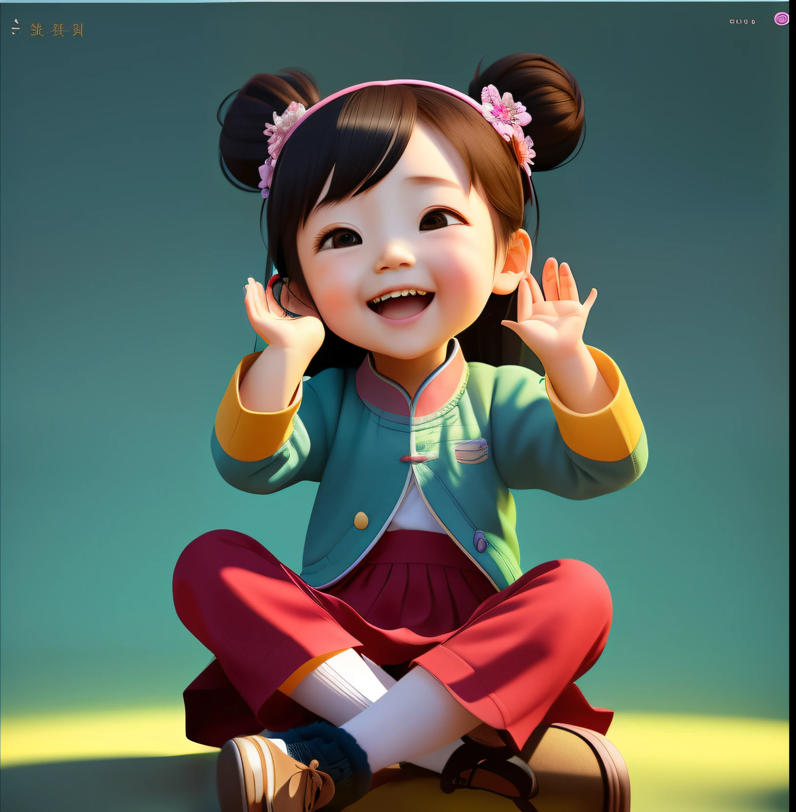 Scene of a  girl looking at the table, Digital cartoon art, granddaughter, Cartoon numbers, high quality portraits, Digital animated illustration, Lofi portrait, Inspired by Kim Chung Hee, 3d rendering senior artist, Inspired by Yao Tingmei, elegant digital art, Inspired by Ma Yuanyu，leaning toward realism，Spring Festival style，laughing out loud，Positive top light，soft light