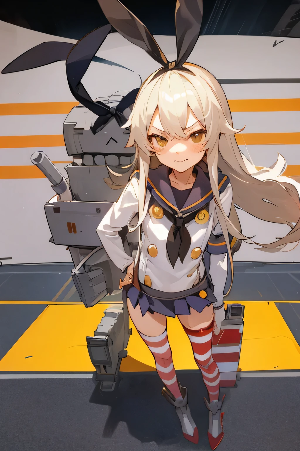 1girl, cute, ((striped panties, KanColle Shimakaze)), (mini skirt, Standing posture), (masterpiece, best quality, ultra detailed:1.2),(smile:1.1),(angry),closed mouth