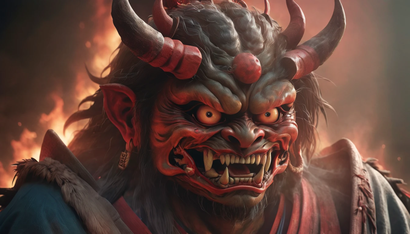 Japanese demon, Ancient Japan, realism, Realistic details, mysterious, mysterious, 8k resolution, Amazing visuals, Very detailed, whole body, Photorealistic