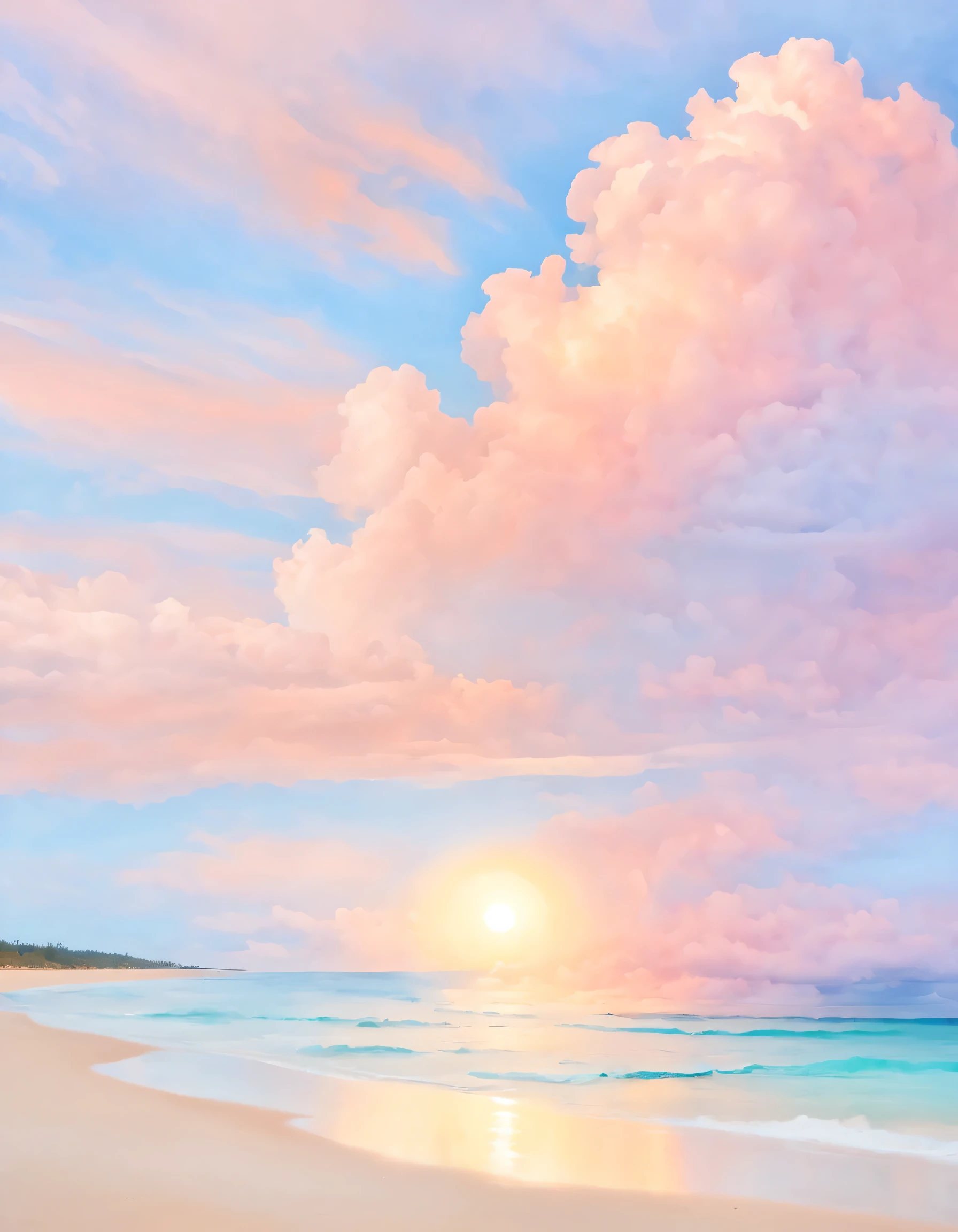 large cloud that is over the ocean, unsplash, fine art, pastel sunset, pastel colored sunrise, beach aesthetic, pastel sky, heavenly colors, serene colors, dreamy colors, beach sunset background, serene beach setting, vibrant pastel colors, which shows a beach at sunset, magical beach, beautiful ocean, soothing colors, wcxl, (soft focus:1.5)