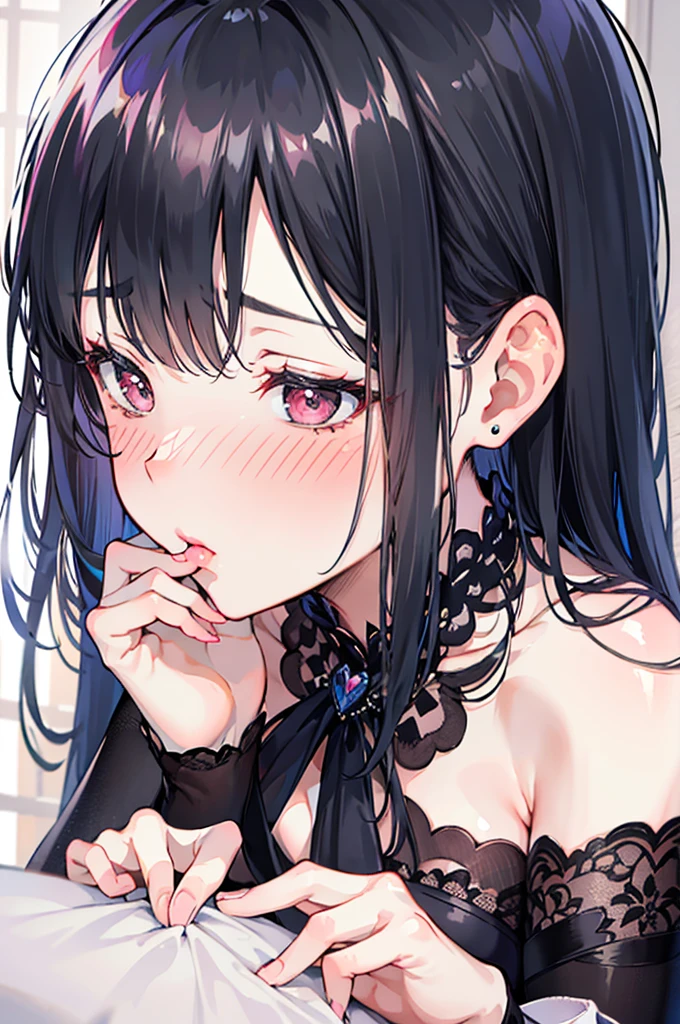 POV,Being held around the waist，wall bang，(high quality,ultra-detailed,realistic:1.37),1girl ,linked piercing，Linked piercing close-up from the side ，(Don&#39;t look at the camera：2.0)，，expressionless，earrings，earrings，((Hold your shoulders tightly with both hands))，(Incredible breasts:1.2)，Mini narrow bandeau，nipple bulge，(Southern Hemisphere:1.8)，goth neck ring，bare shoulders，Naked trench，clavicle，
