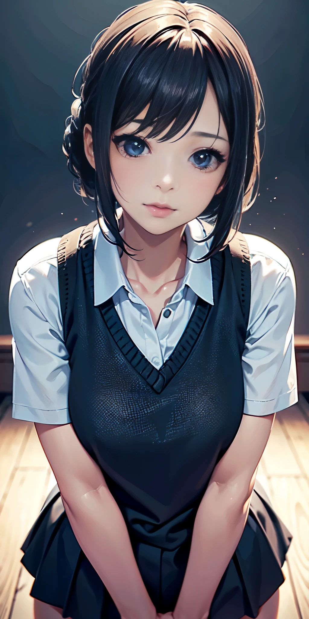full head-to-shoulder portrait, soft natural lighting, Cute student model: smooth soft skin, symmetrical, natural skin texture, soft lighting, wearing school uniform with collar, detailed face, photorealism, soft pastel colors sparkling, looking into the camera, photorealistic painting, sharp focus, 8k, perfect composition, trending on artstation, award-winning photograph, unreal engine 5, cinematic smooth, intricate detail, studio photo, highly detailed. simple background.