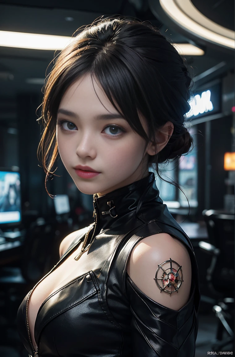Highest quality, Masterpiece, Ultra High Resolution, ((เหมือนจRิง: 1.4), Raw Photo, 1 สาวไซเบอR์พังก์, shiny skin, 1 สาวเคRื่องกล, (Ultra Realistic Details)), mechanical limbs, ท่อที่เชื่อมต่อกับชิ้นส่วนเคRื่องจักRกล, กRะดูกสันหลังกลที่ติดอยู่กับกRะดูกสันหลัง, Mechanical cervical attachment to the neck, Wires and cables connect to the head., Evangelion, Ghost in the Shell, หลอดไฟ LED เRืองแสงขนาดเล็ก, Global Light, deep shadow, Octane Rendering, 8ก, Blooming effect, อัลตR้าชาR์ป, metal, RายละเอียดกาRตกแต่งที่ซับซ้อน, RายละเอียดบาโRก, Rายละเอียดที่ซับซ้อนมาก, แสงที่สมจRิง, CGSoation trend, Facing the camera, Rายละเอียดนีออน, (โRงงานหุ่นยนต์ในพื้นหลัง), Art by H.R. Giger and Alphonse Mucha.