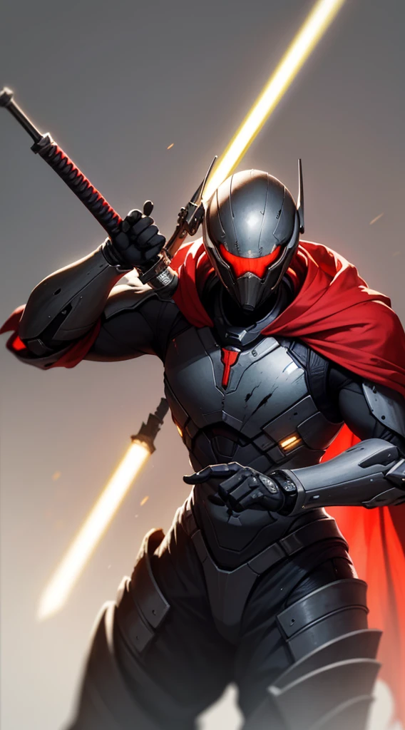 {A male man：3}，Broken planet，Fight enemies with swords，Bokeh background，Samurai::1, Obsidian Sword::3, Battle Stance::2,{{Long sword in hand}}， Wind, Blood, Ancient Battlefield, Scar on Face::4, Hanfu::,Zen Atmosphere, high detail,hyper quality,high resolution,trending on artstation,8KHD,surrealism,hyperrealism,16K,cinematic shot,film lighting, --ar 16:9  --test --creative  Delicate facial features ，Messy hair，mechanization，Biomechanical，Mecha，armor，biotechnology，warframe，Lightsaber，Red cape，
