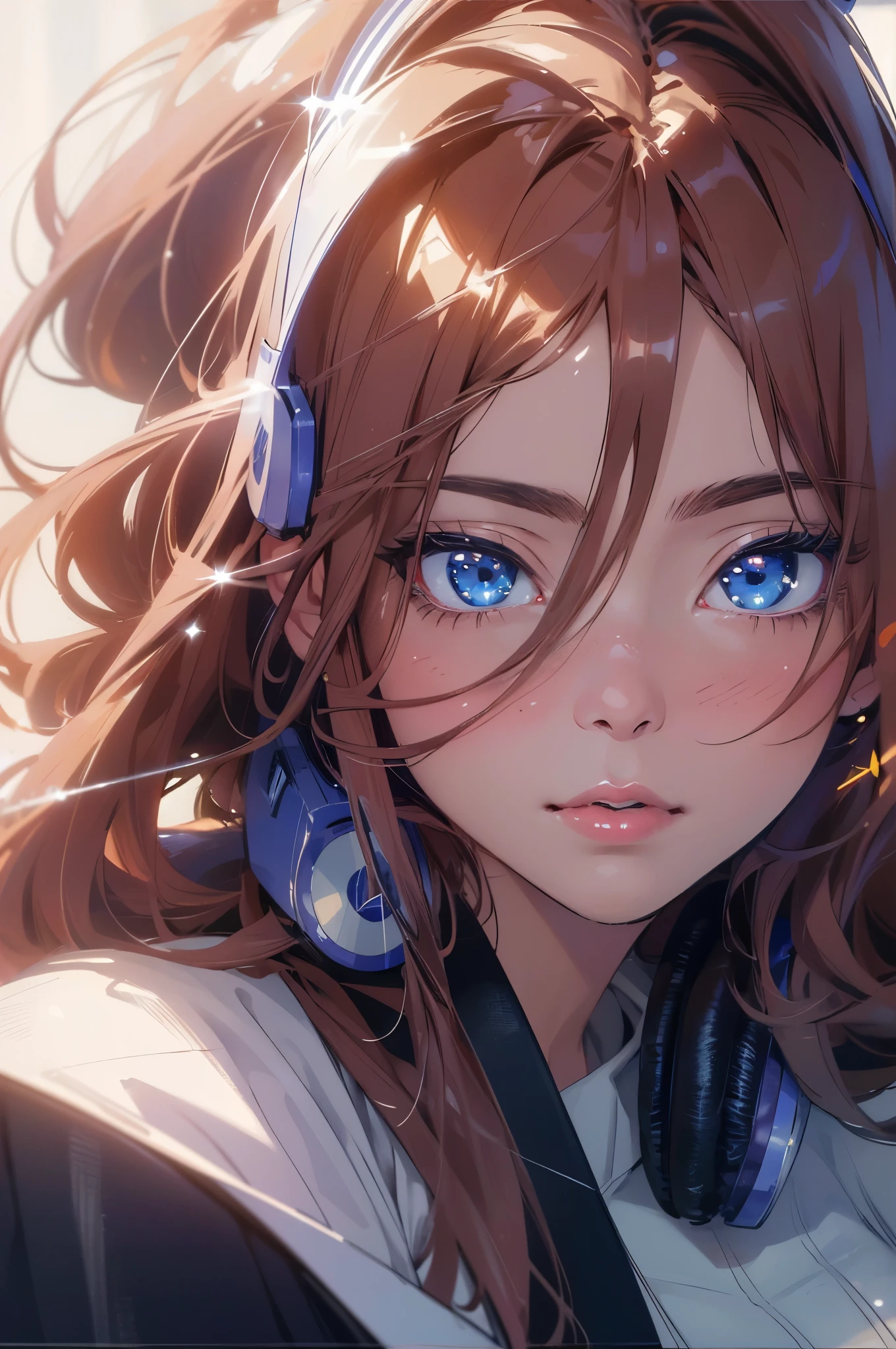 melancholy lighting, quiet, calm, brightness, masterpiece, best quality, 1girl, (JinxLol:1.2), (ultra photorealistic:1.3), (masterpiece:1.4), best quality, ((realistic)), high quality, ultra detailed, ((real image)), ((realistic skin)), ((realistic face)),(illustration:1.05), (beautiful:1.05), (beautiful detailed eyes:1.05), (cinematic light:1.1), red torino deataques, cosplay of Miku nakano , Ultra high res.photorealistic:.1.4, UHD,  hair colour of Miku nakano,, ((wearing headphone in neck)), ultra-detailed eyelashes, Ultra-detailed lips, precisely drawn lip wrinkles, beautiful shiny lips, (shiny skin due to sweat: 0.9), ((glossy lips:1.3)), horny expression, seductive expression,